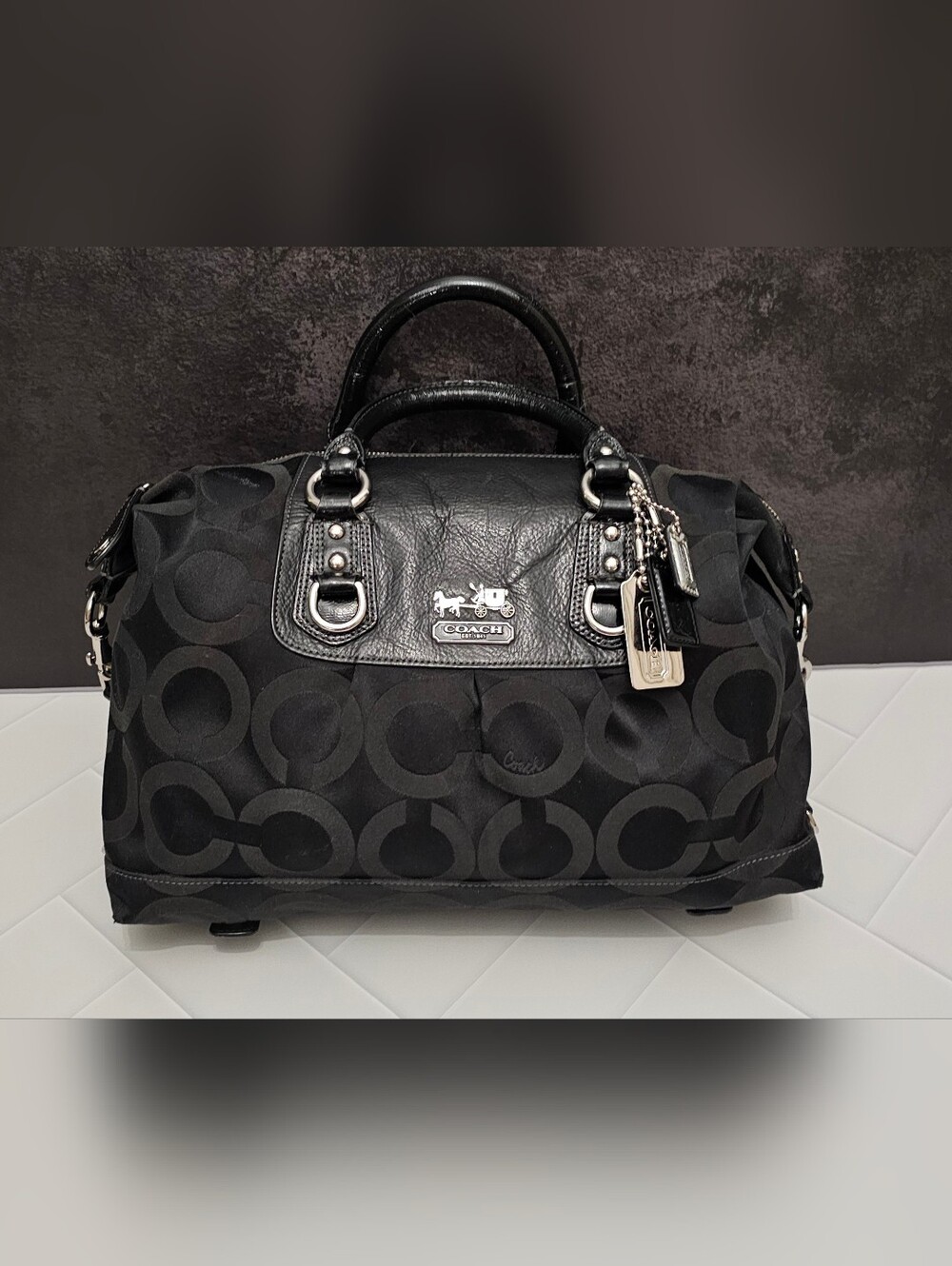 **Coach Madison Sabrina Black Op Art Signature Satchel 12943**